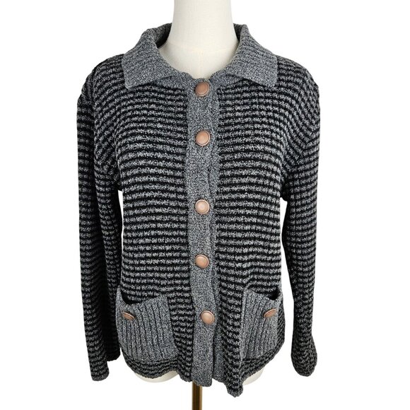 Vintage Italian Cardigan Made Young Mode By Sarissima Striped Large Sweater - Picture 1 of 9
